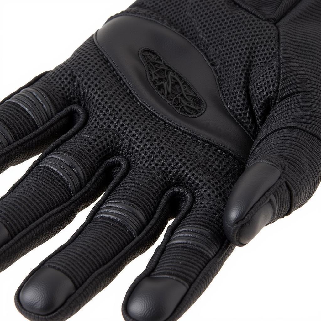 Close-up view of sim racing gloves showcasing material and stitching details