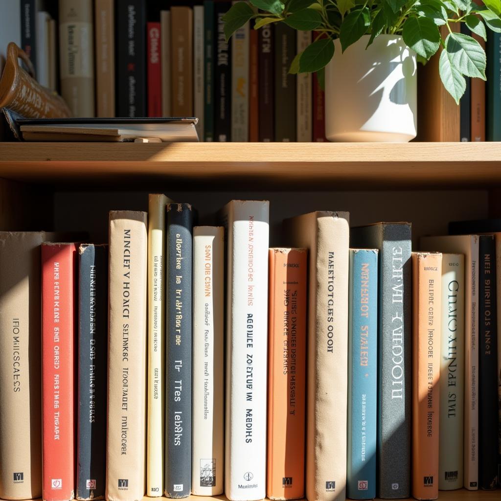 Bookshelf filled with books on minimalist living and simple living