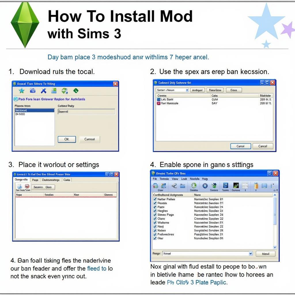 A step-by-step guide illustrating the installation process of the naked mod for Sims 3