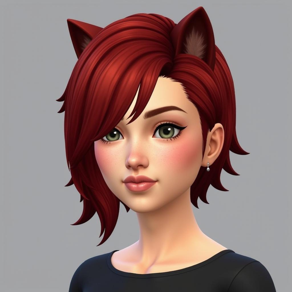 Female Sim with a custom wolf cut hairstyle