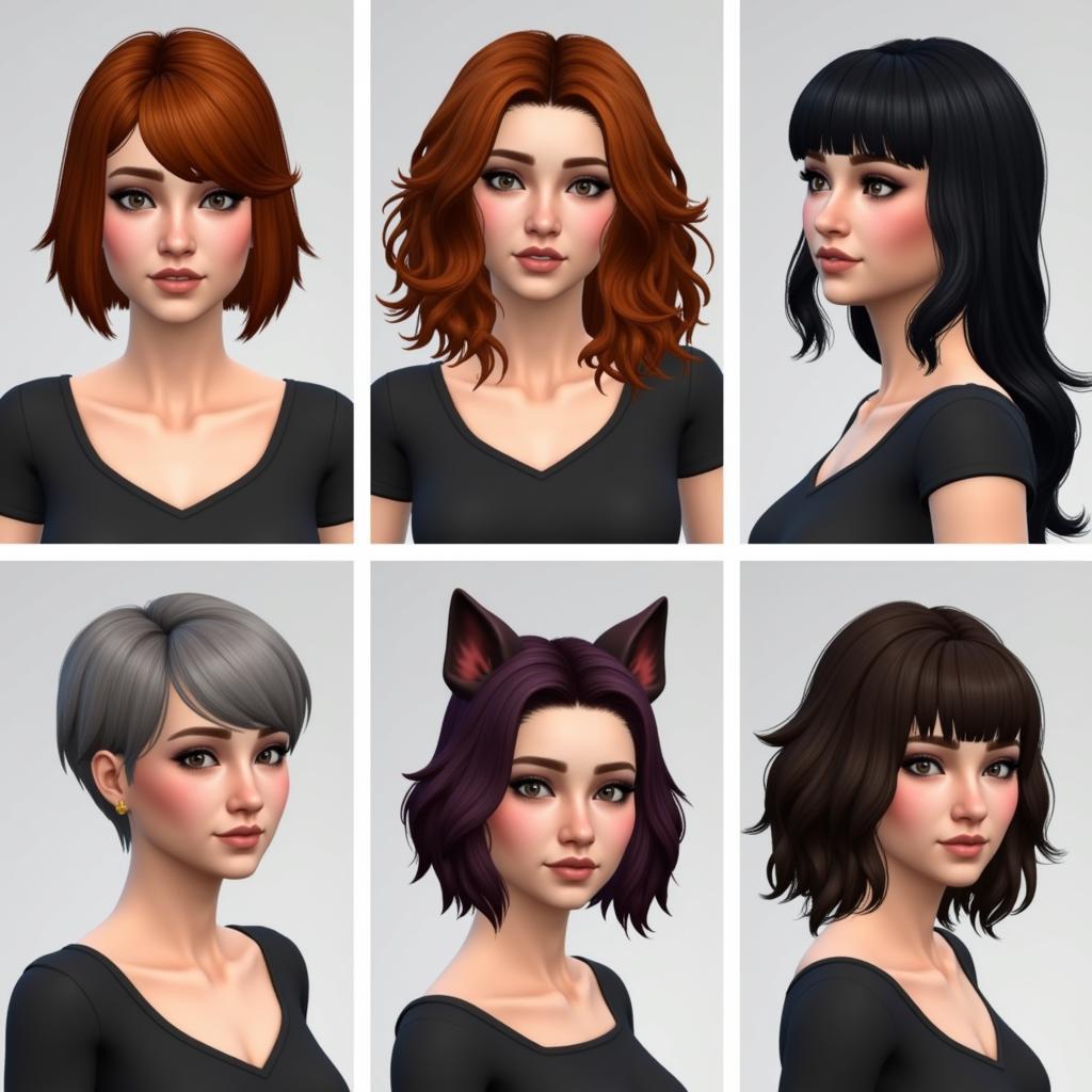 Different Wolf Cut Variations on Sims