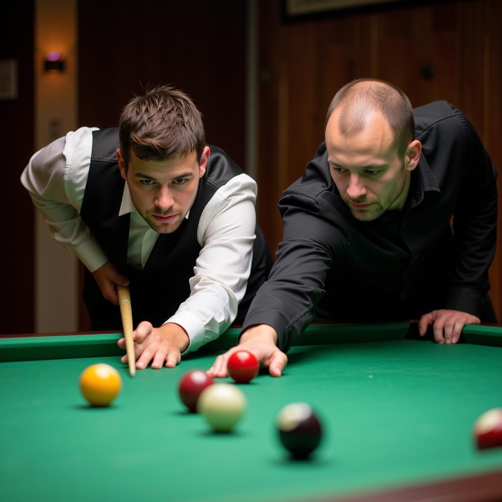 Players Competing in a Game of Skinny Pool