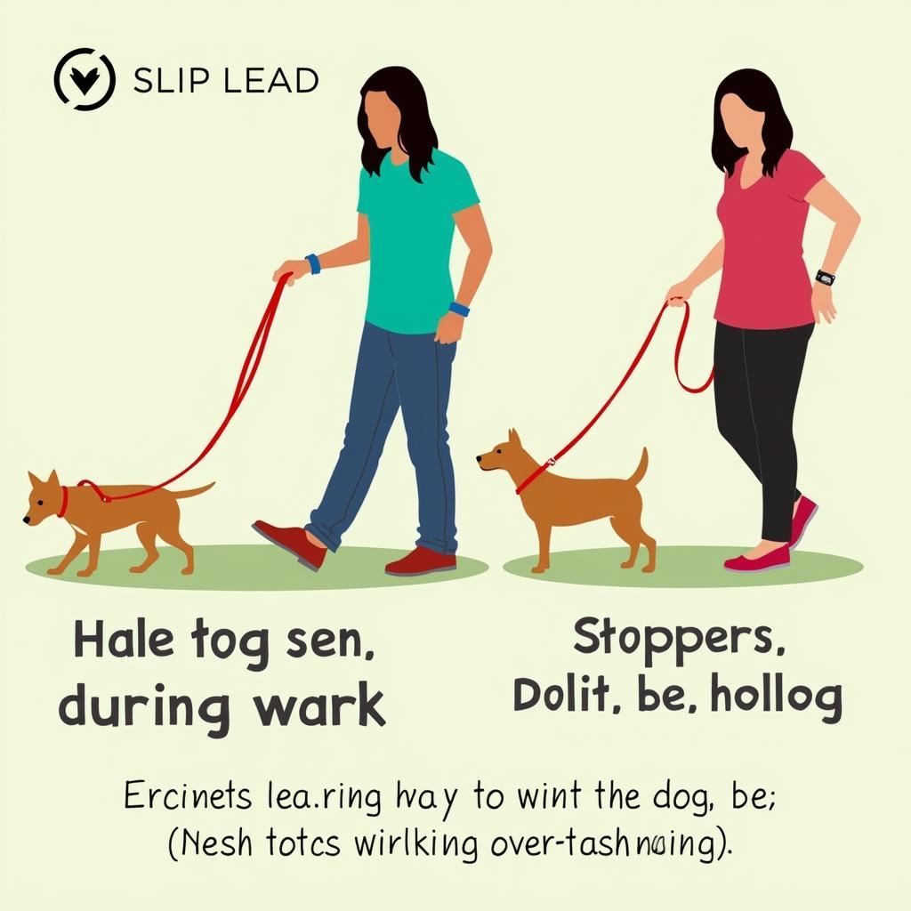 Dog walker controlling a dog with a slip lead and stopper