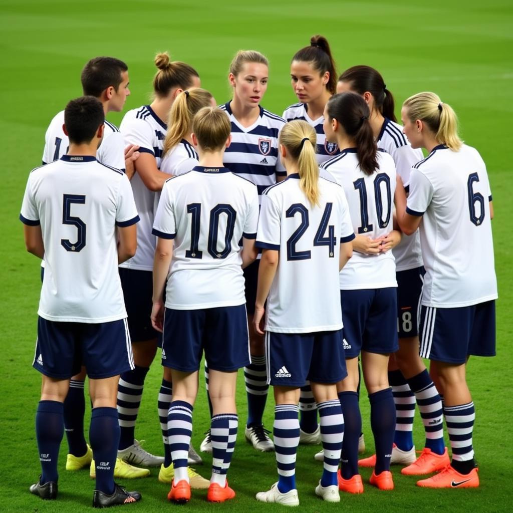 Team meeting discussing soccer strategies and game plan.