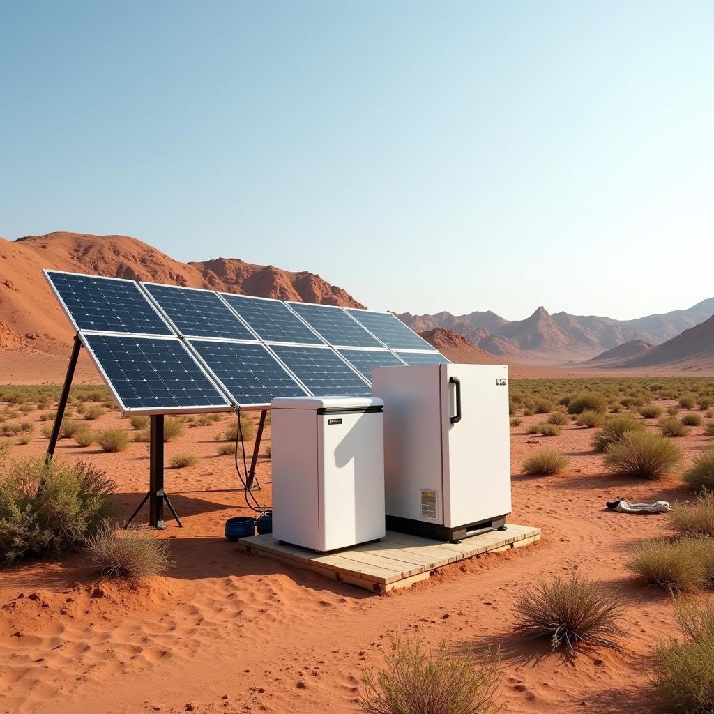 Solar Powered Refrigerator in Desert Setting