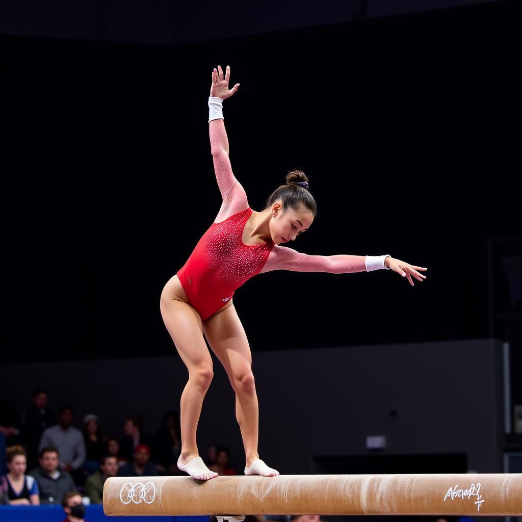 Gymnast performing on the balance beam