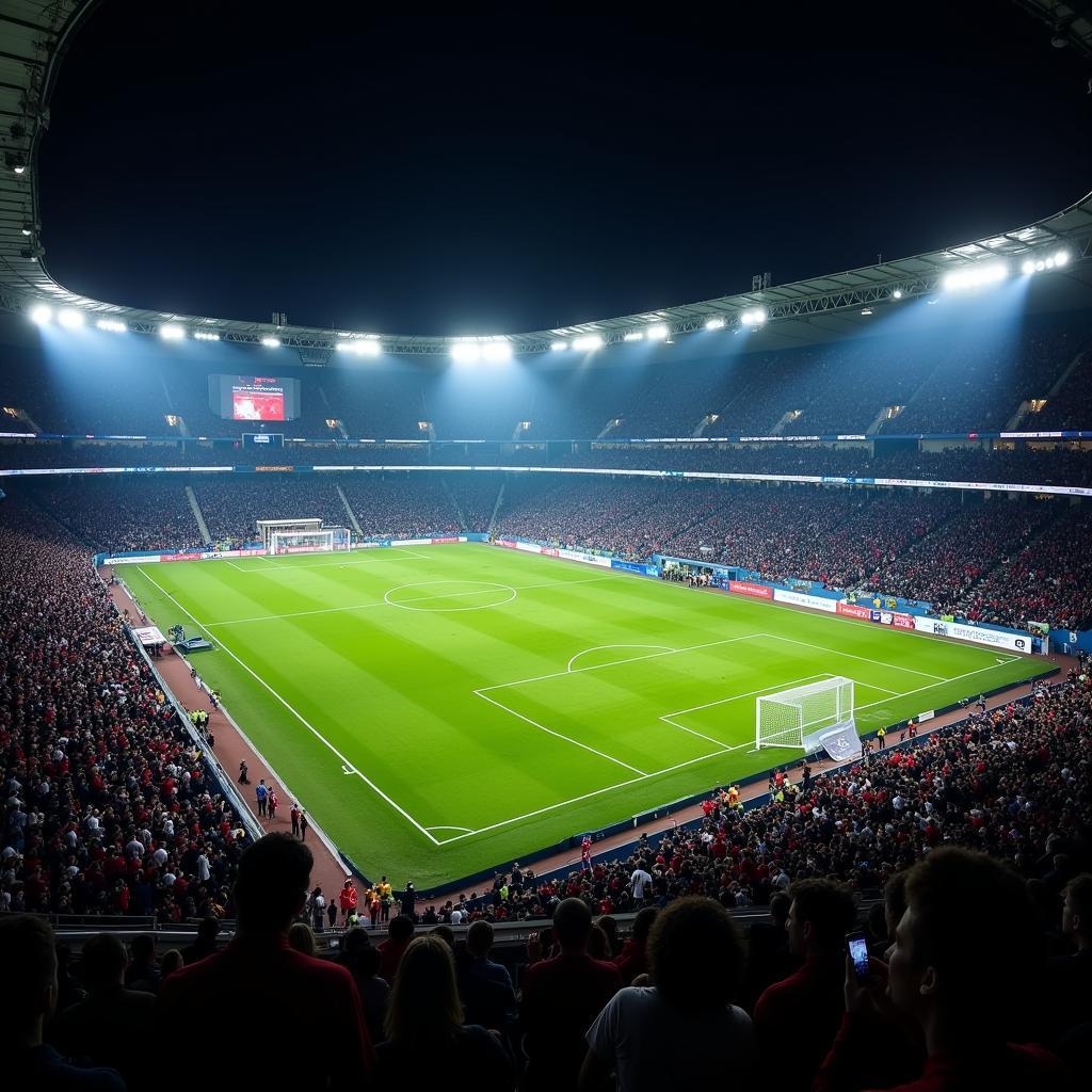 Electric atmosphere created by stadium lighting during a Yamal match