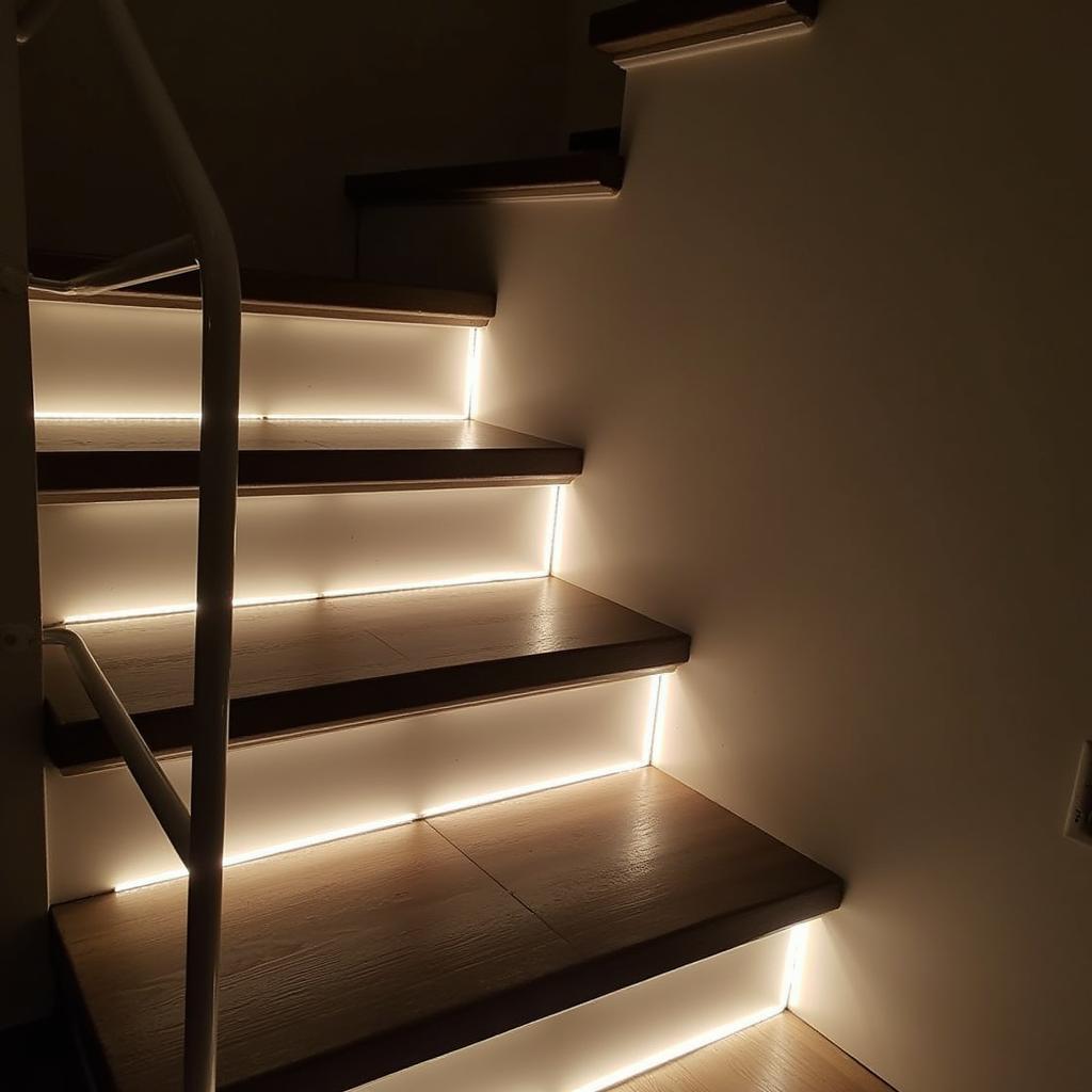 Staircase with Motion Sensor LED Strip Lights