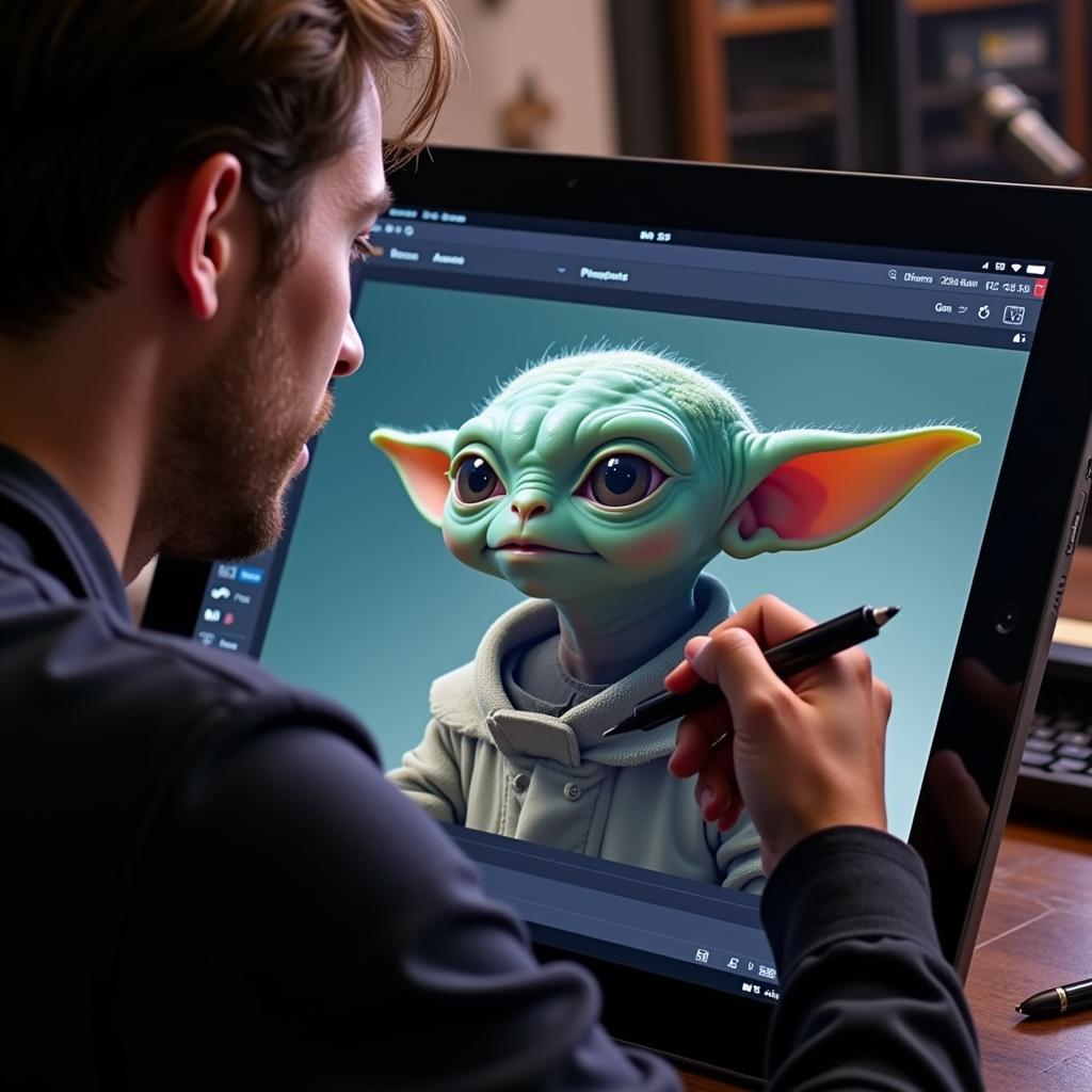 Star Wars Character Designer Finalizing a Design on Computer