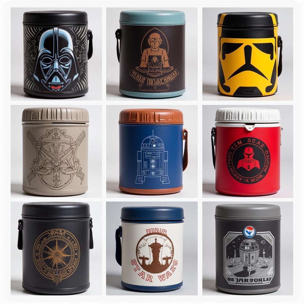 Close-up shots of Star Wars coolers showcasing intricate character details and unique design elements.