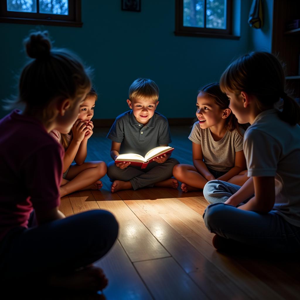 Children playing storytelling games during a blackout