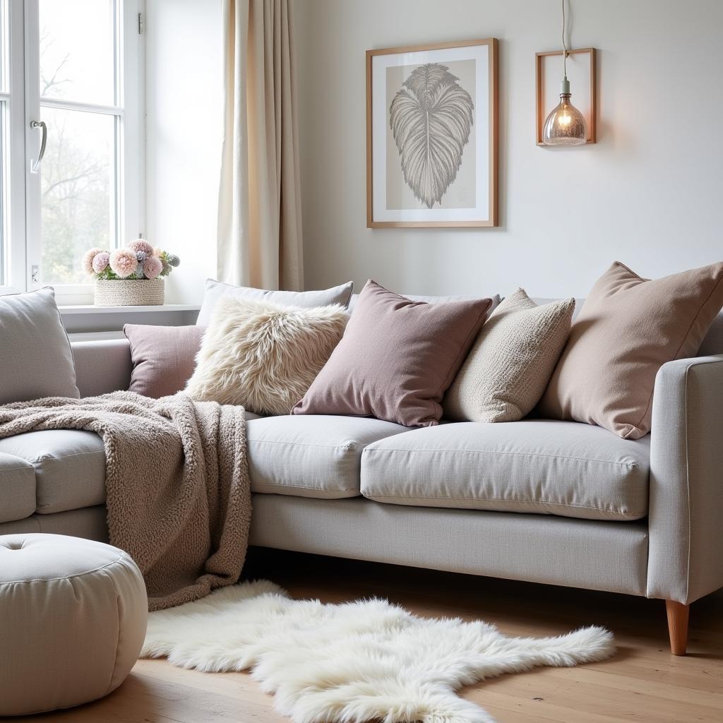 A Swedish living room showcasing the use of textiles for a cozy and inviting atmosphere.