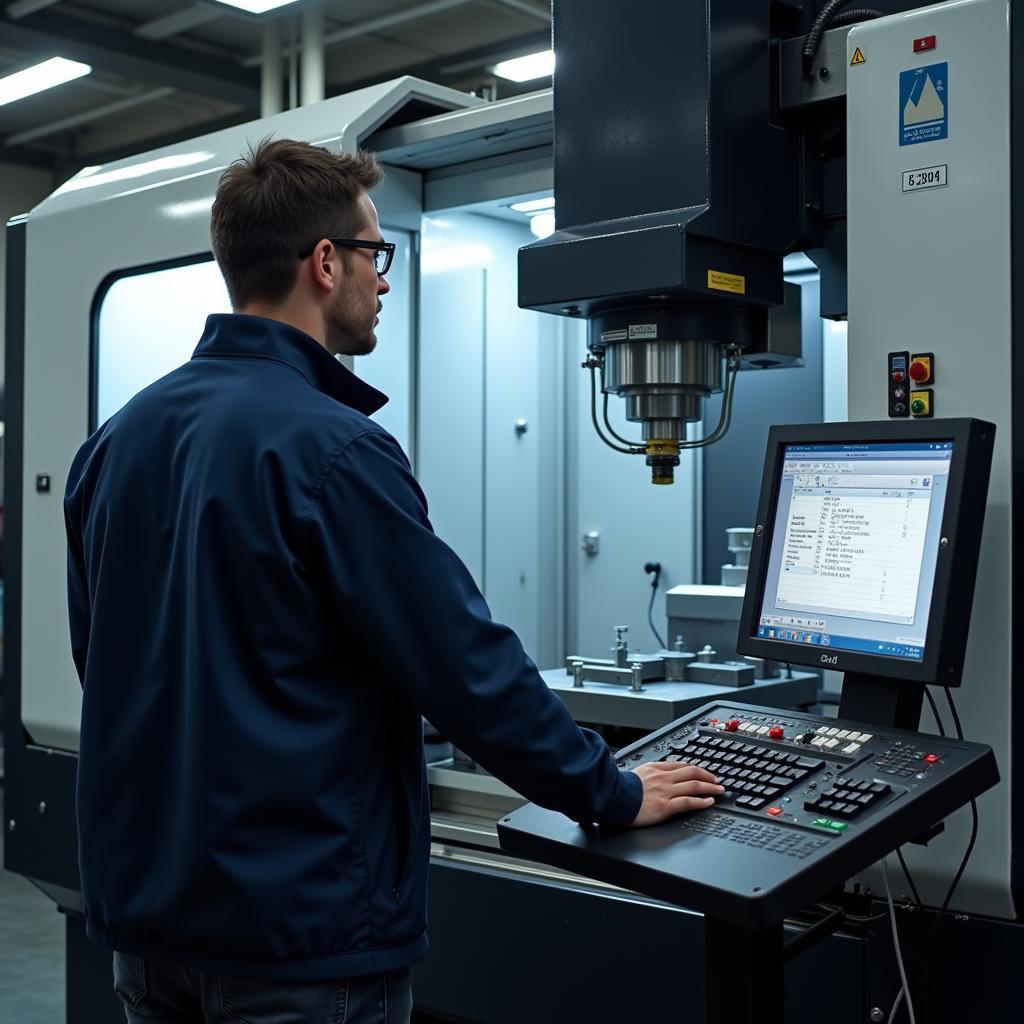 Technician Operating CNC Machining Center