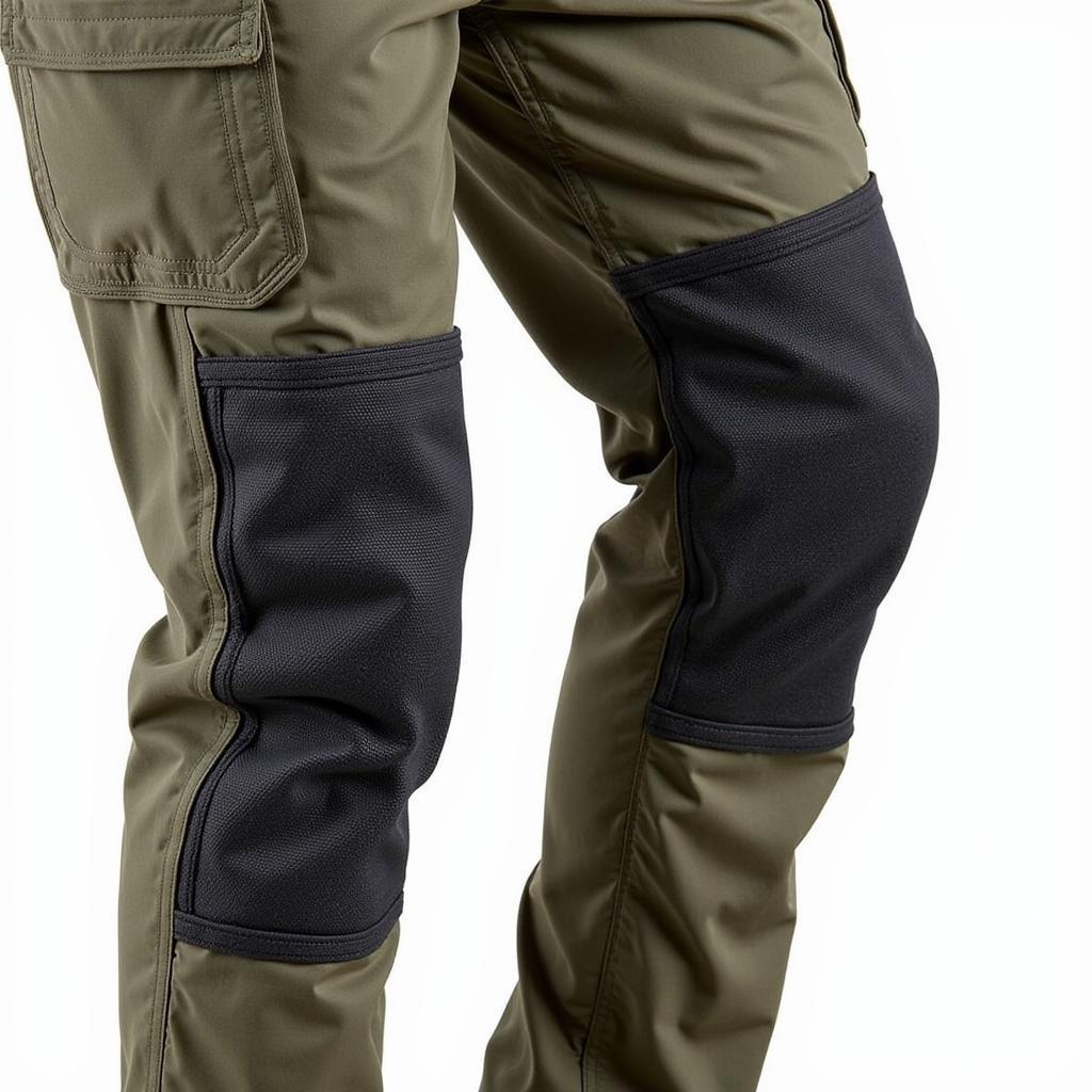 Close-up view of terrain panel cargo pants showing reinforced knee and seat areas.