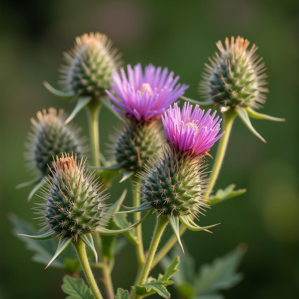 Close-up of thistle and thorn flowers