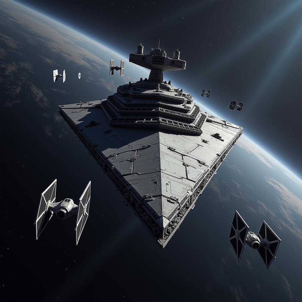 TIE Fighter Squadron Approaching a Star Destroyer