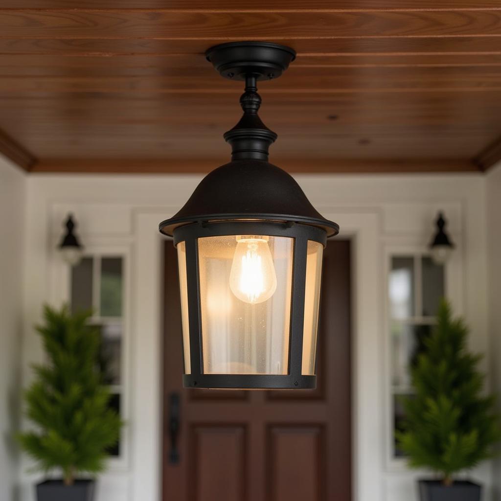 Traditional Lantern-Style Exterior Ceiling Lamp on a Porch