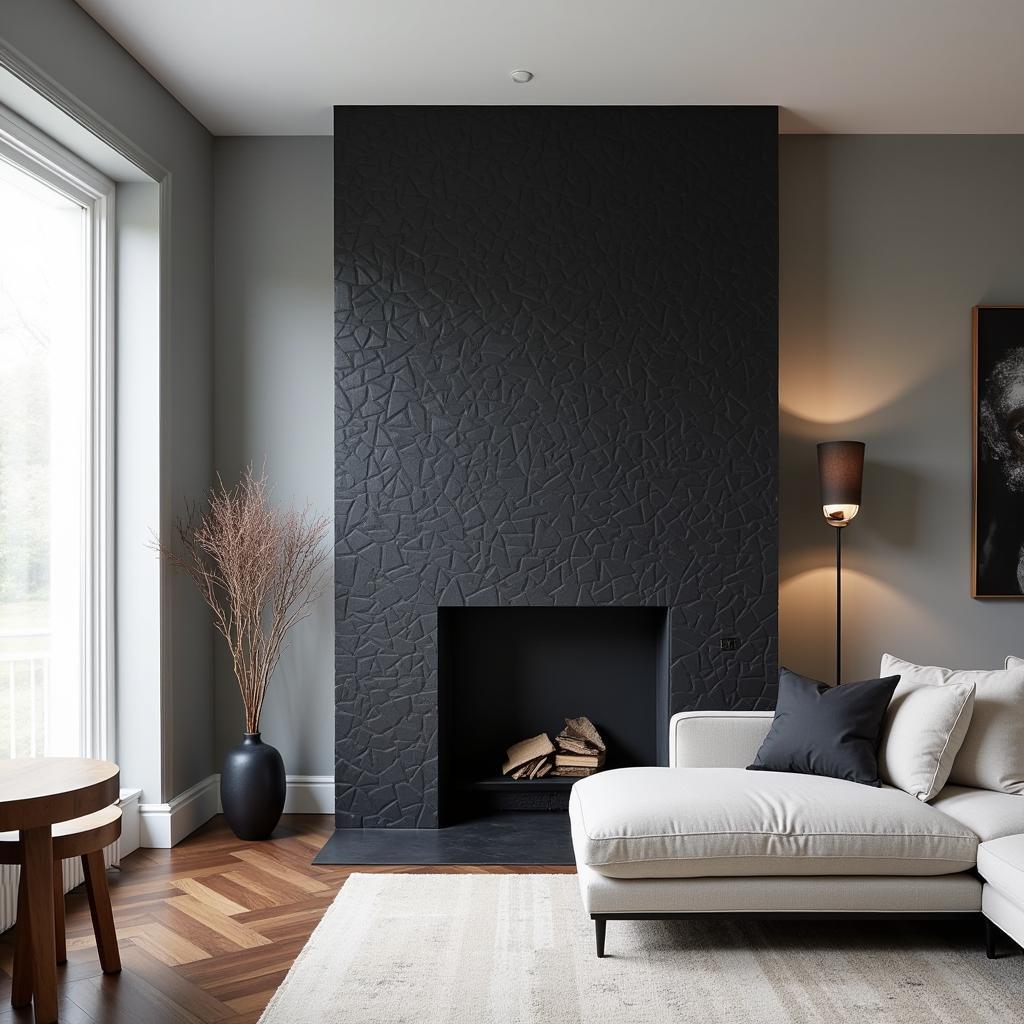 Triangle tiles used as an accent wall in a living room