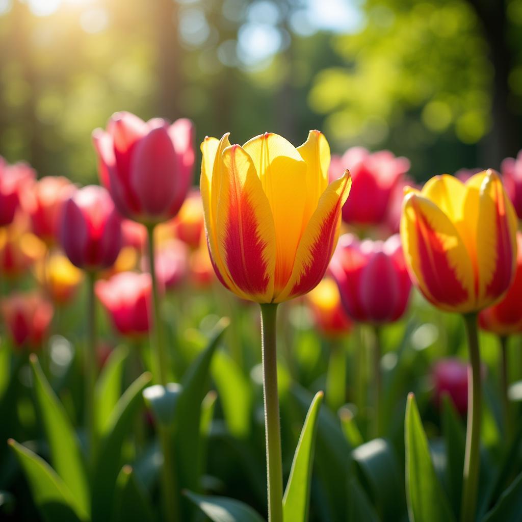 Vibrant tulips blooming in a spring garden