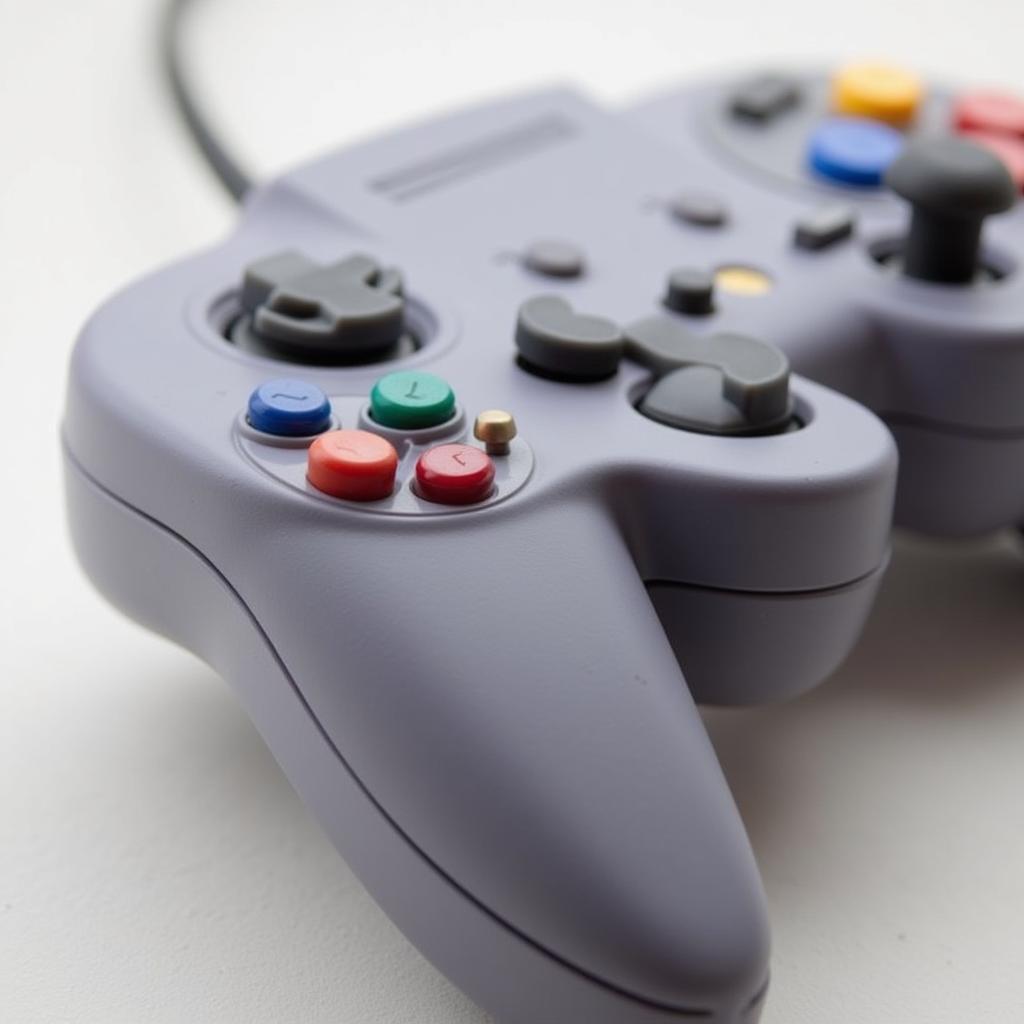 Close-up view of a turbo SNES controller, highlighting the turbo buttons and ergonomic design