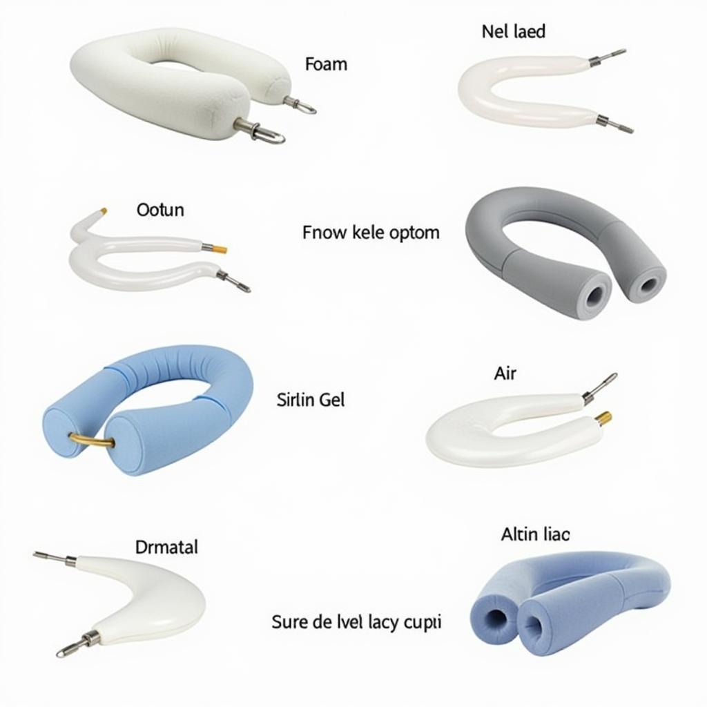 Different types of shoulder pad neck rolls are displayed, highlighting variations in size, material, and attachment methods.