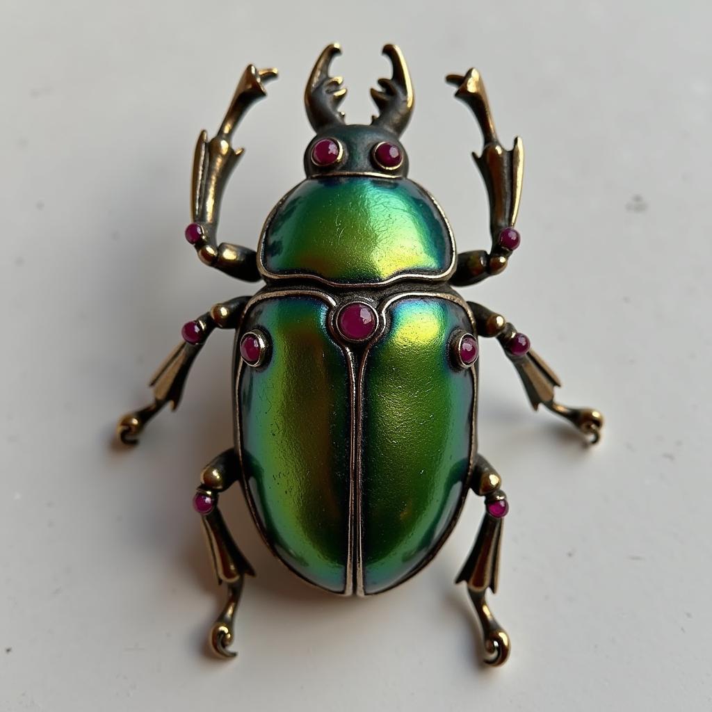 Victorian Beetle Brooch with Garnet Accents