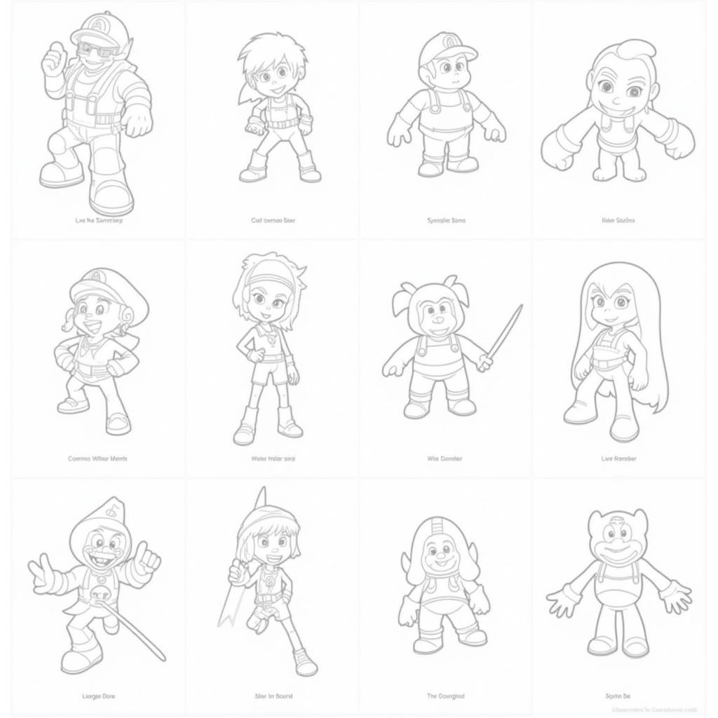 Collection of various video game character coloring pages showcasing popular and retro game characters.