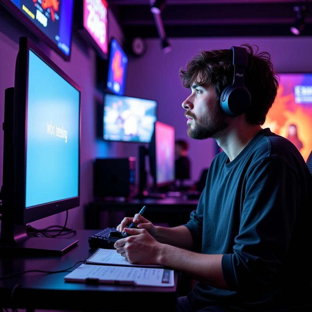 Video game tester at work in an Orlando studio