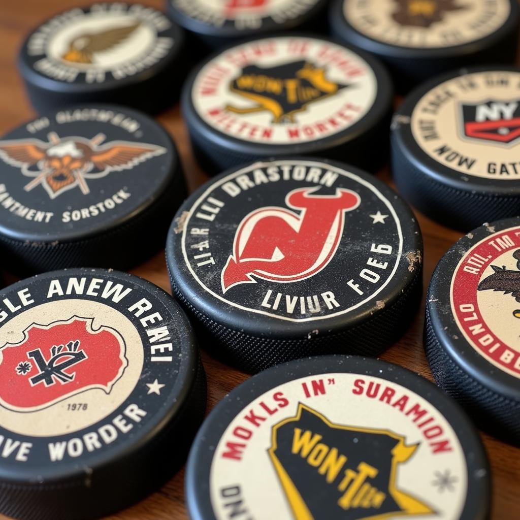 Vintage hockey puck magnets