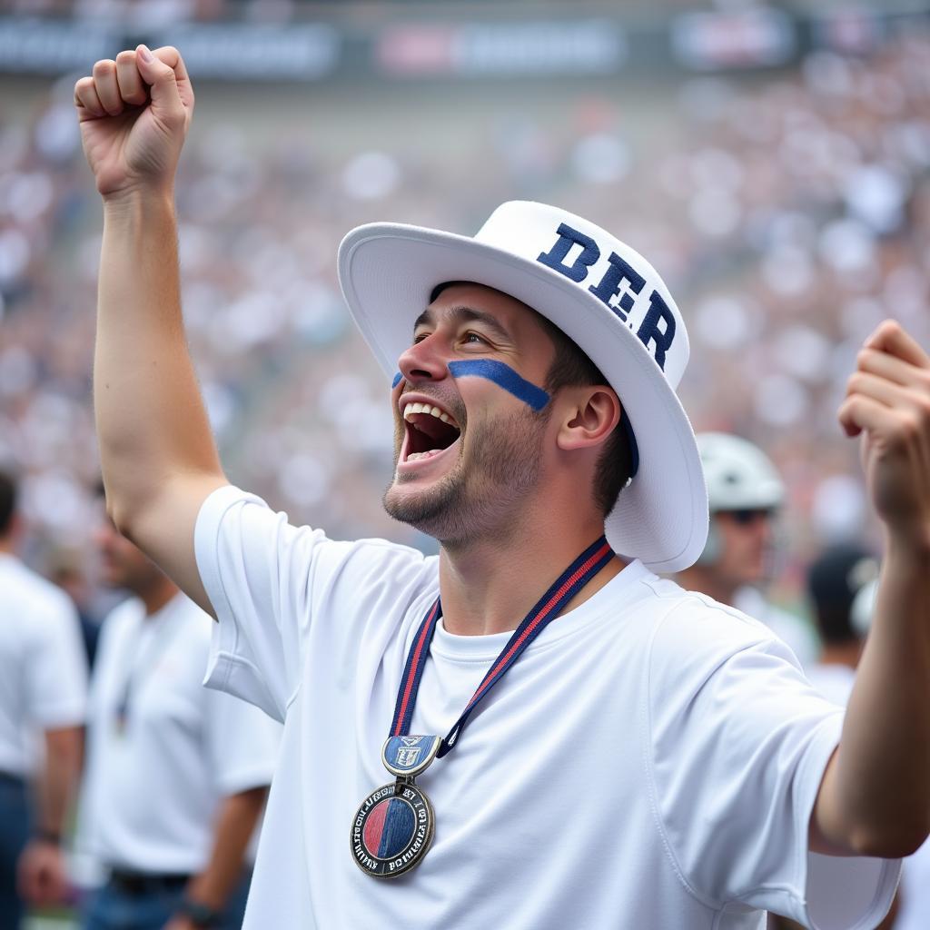 A Fan Celebrating in White Out Apparel