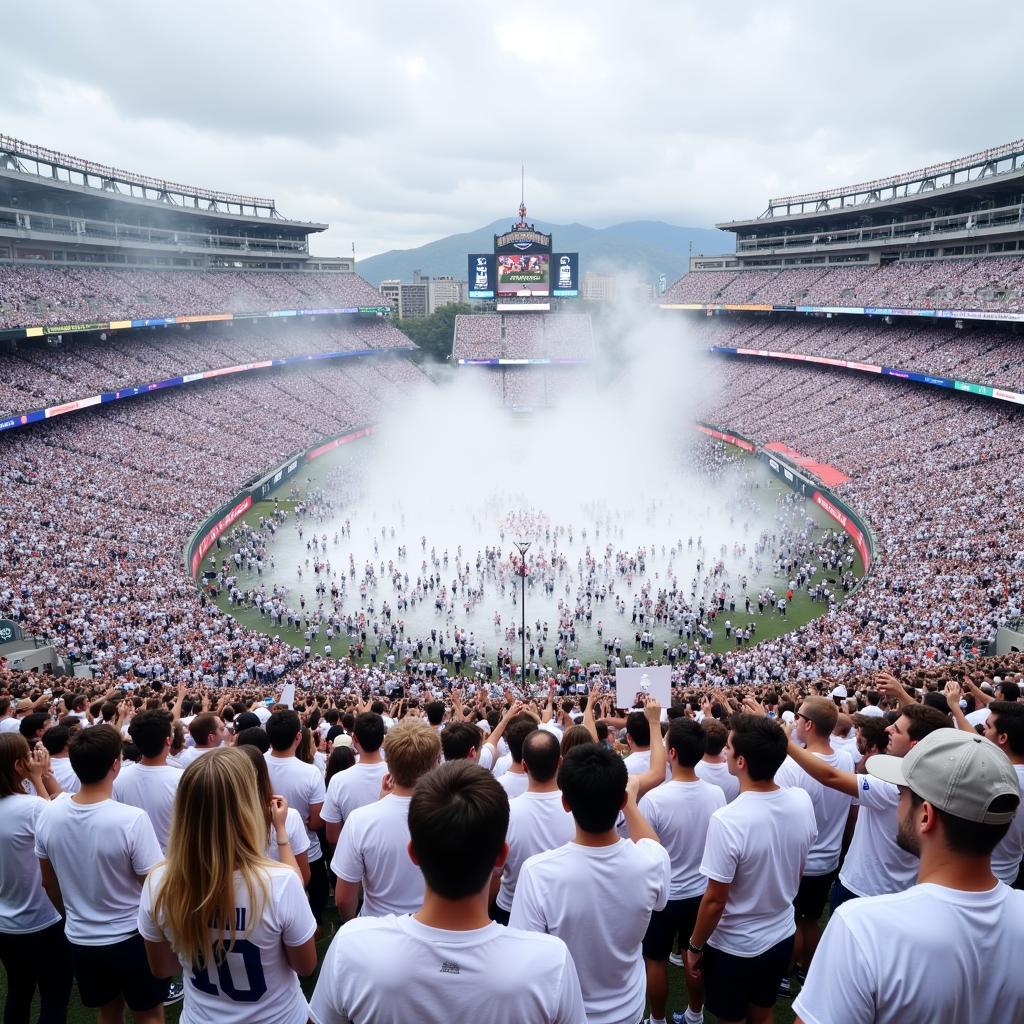 Fans in White Out Apparel Filling a Stadium