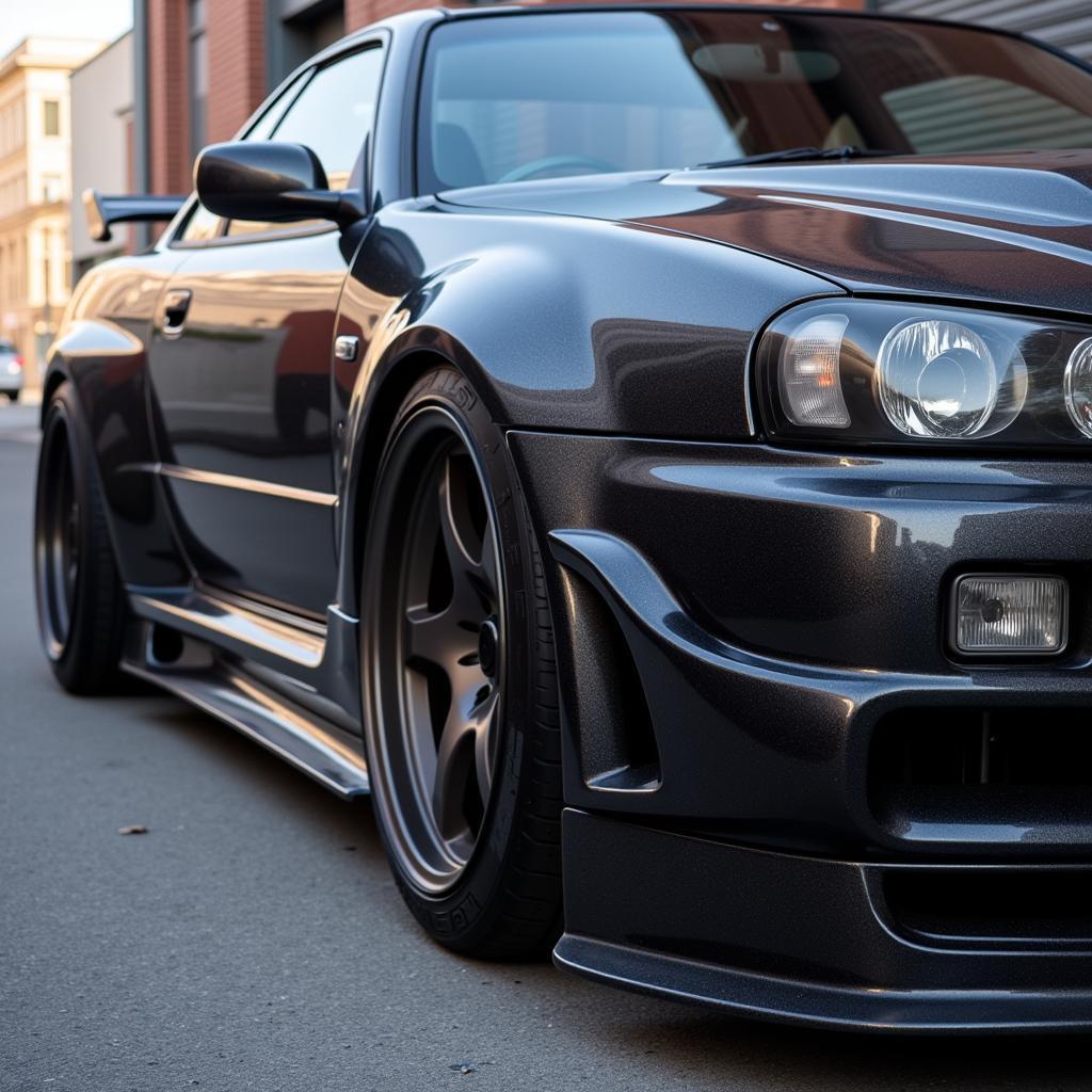 Detailed view of widebody R34 components