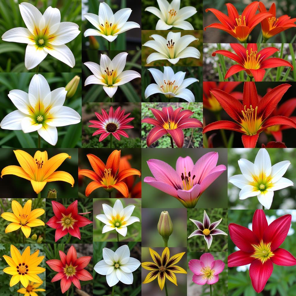 Wild Lily Flower Variety: A collage showcasing the diversity of wild lily flowers, including different colors, shapes, and patterns.