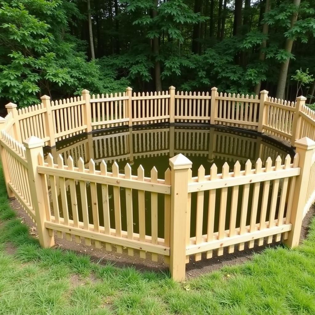 Wooden Fence Surrounding a Pond