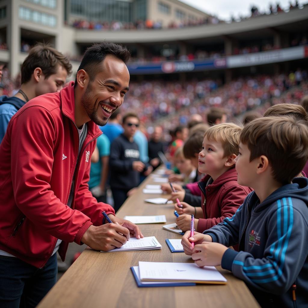 Yamal interacting with fans after a game, showcasing his humility and connection with his supporters.