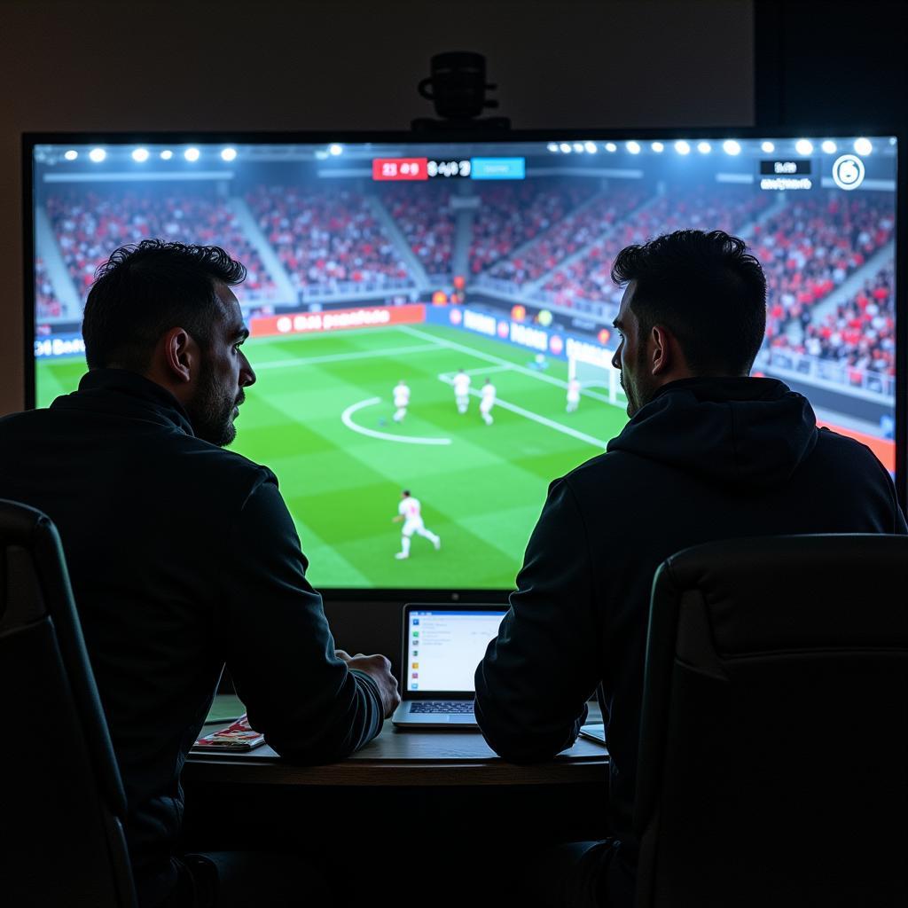 Yamal analyzing game footage with his coaching staff