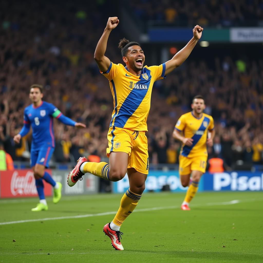 Yamal celebrating a goal during his breakthrough match