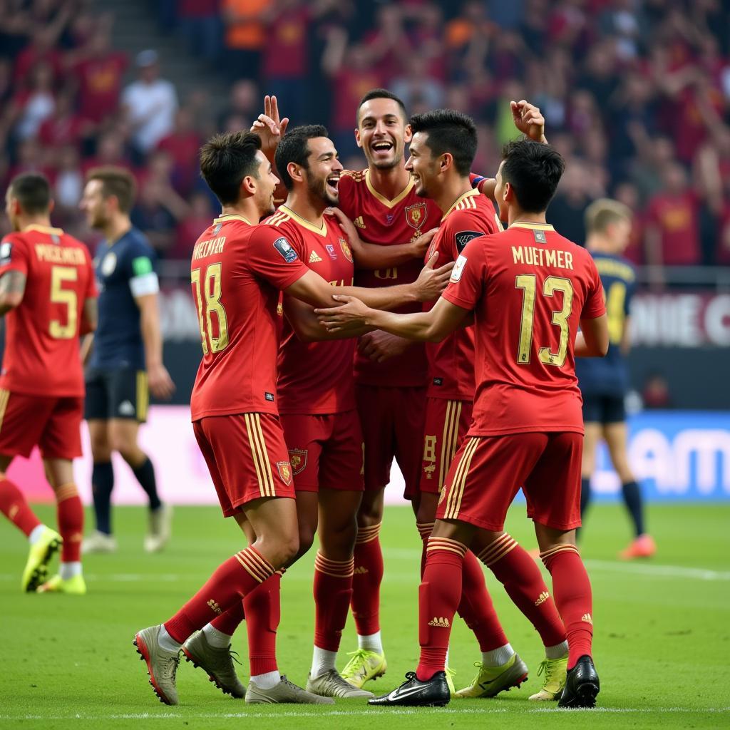 Yamal celebrating a goal with his team.