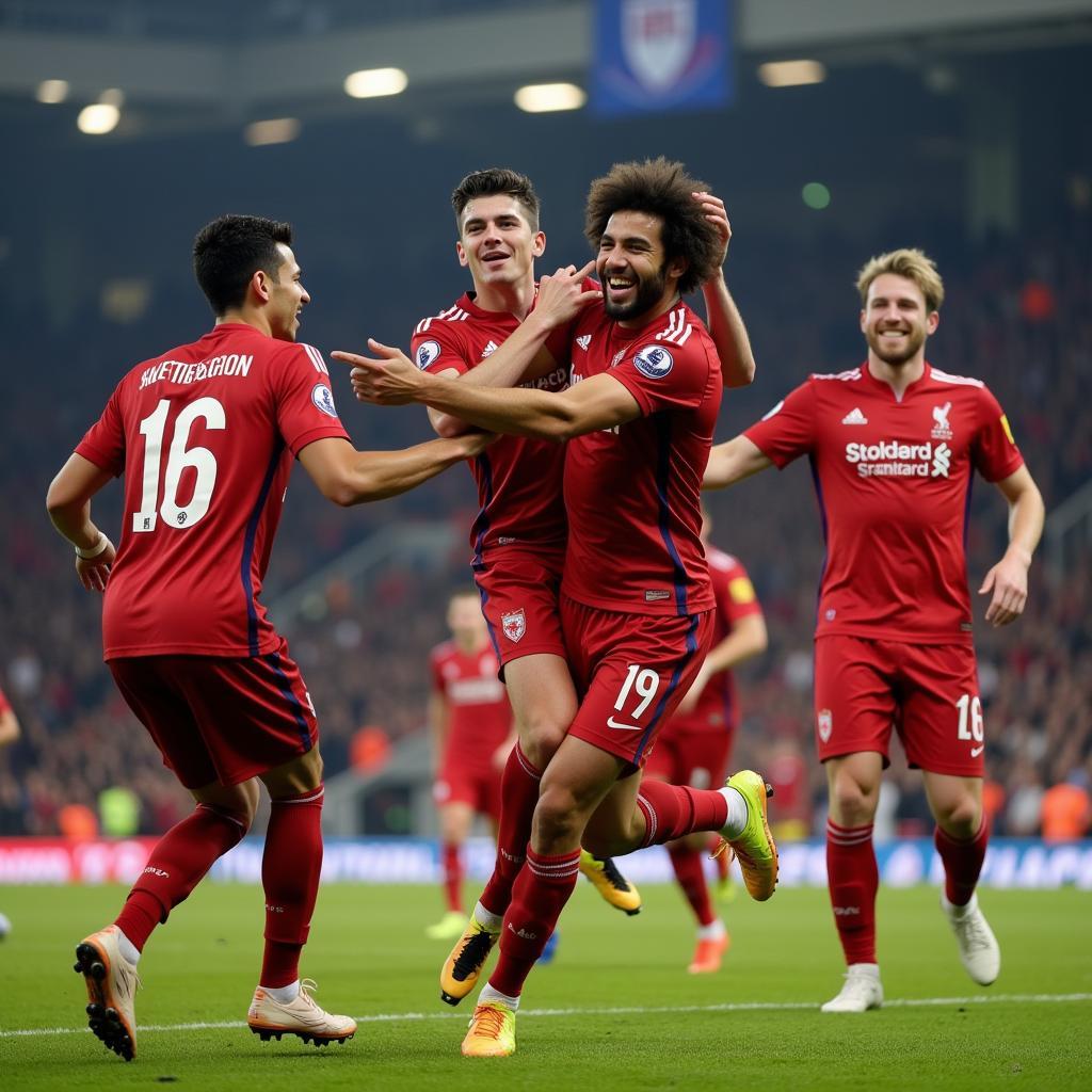 Yamal celebrating a goal with his teammates, showcasing his passion for the game and team spirit.