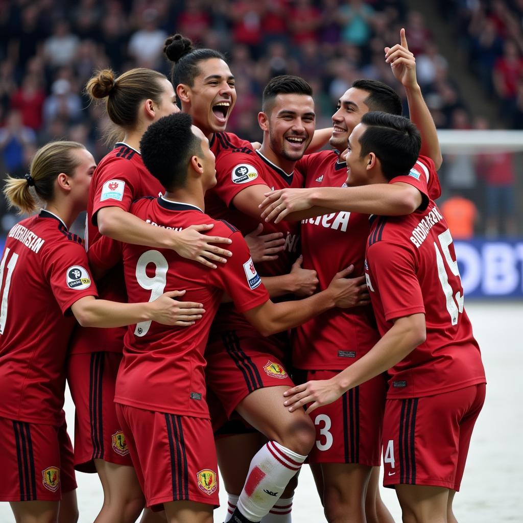 Yamal celebrates a goal with his teammates, showcasing his joy and passion for the game