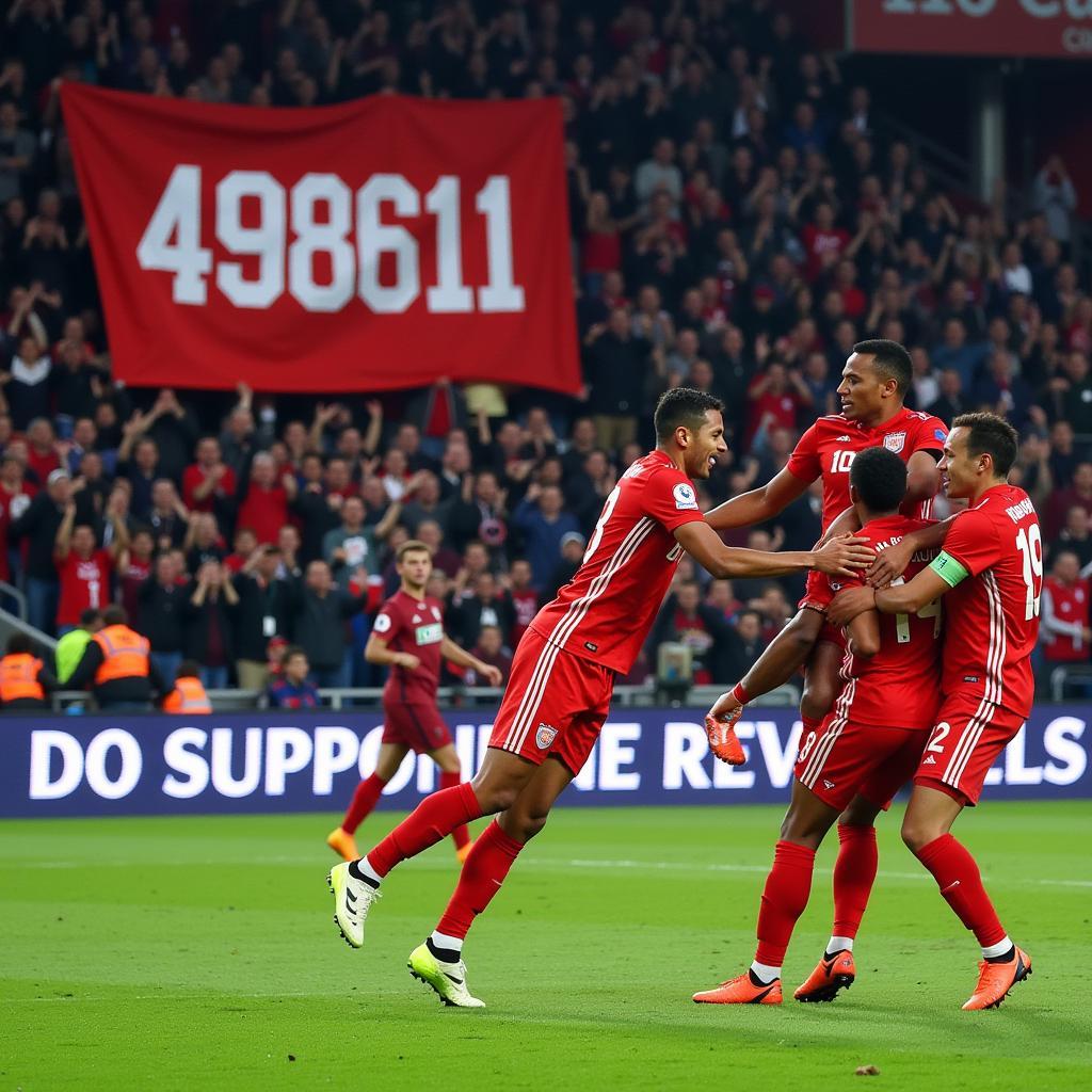 Yamal celebrates a goal with his teammates, the number 4980611 displayed on a banner in the background.