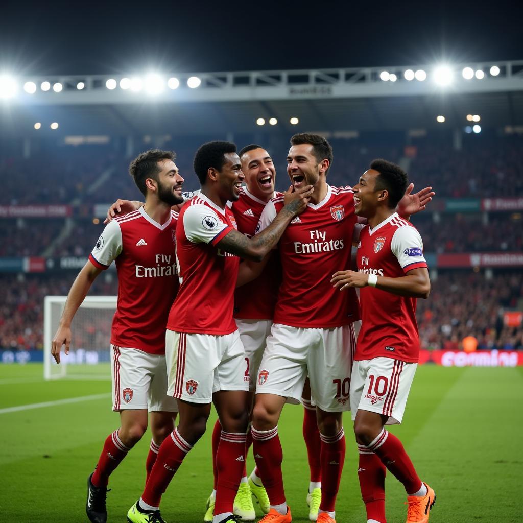 Yamal celebrating a crucial goal with his teammates