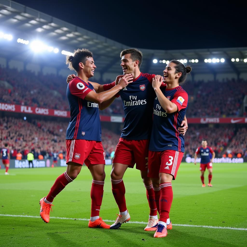 Yamal celebrating a crucial goal with his teammates