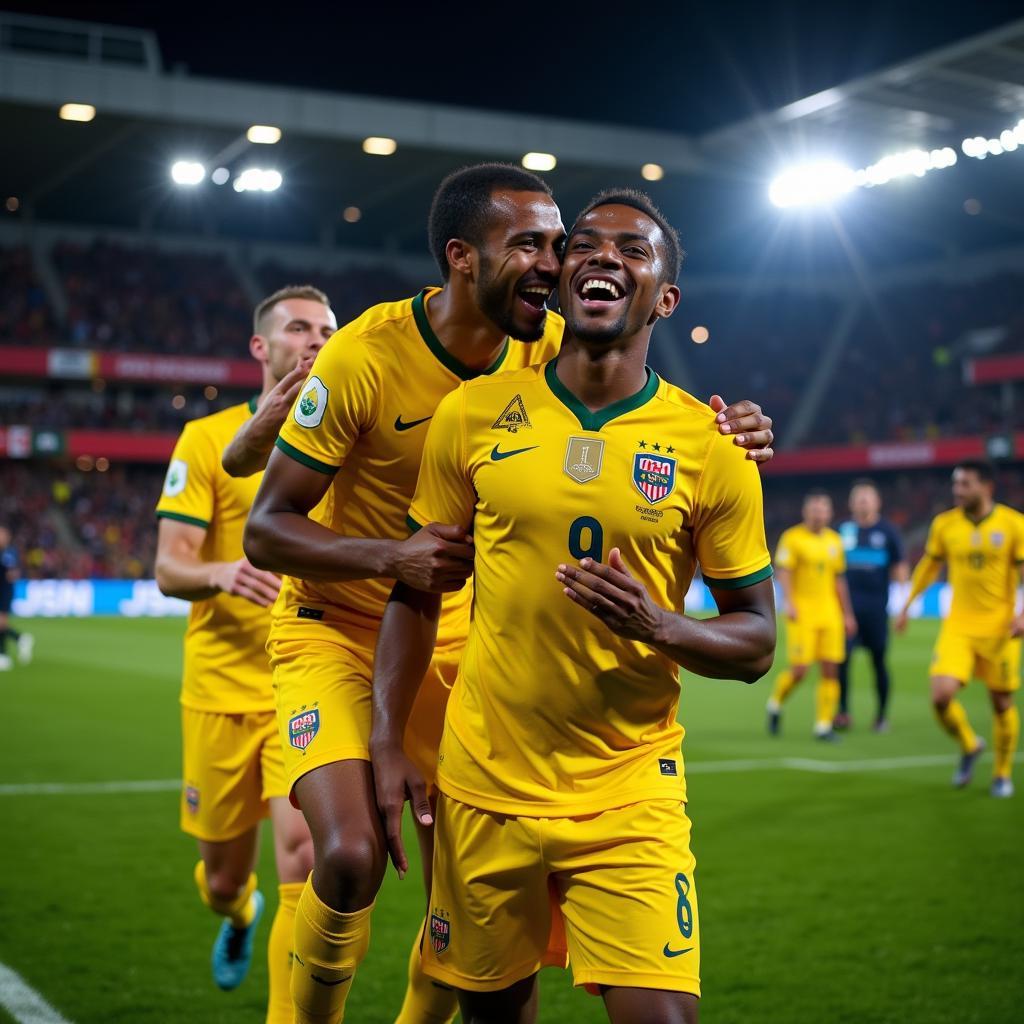 Yamal celebrating a goal with his teammates.