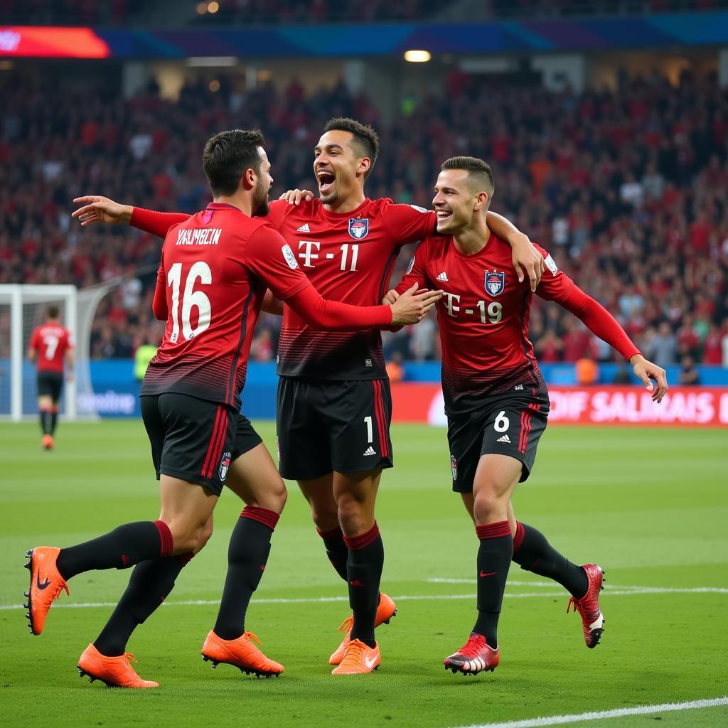 Yamal celebrating a goal with his teammates