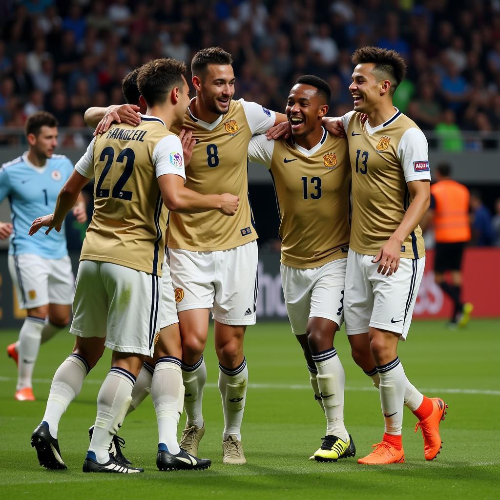 Yamal celebrating a goal with his team