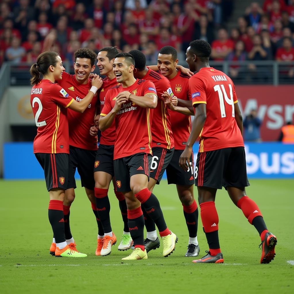 Yamal celebrating a goal with his teammates