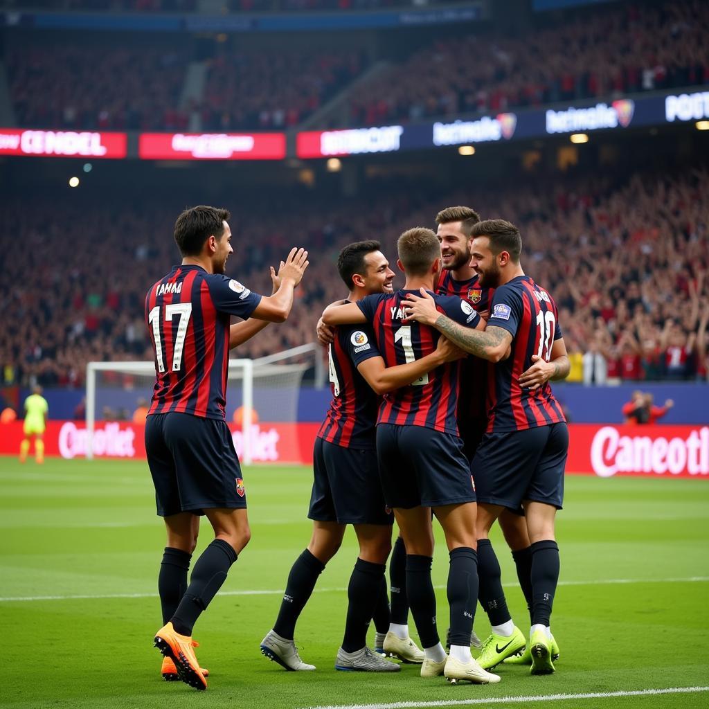 Yamal celebrating a goal with his teammates