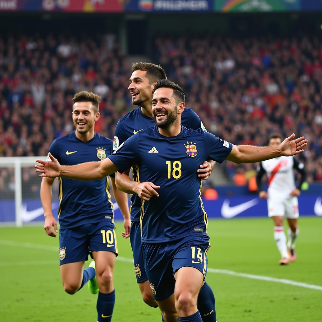 Yamal celebrating a goal with his teammates