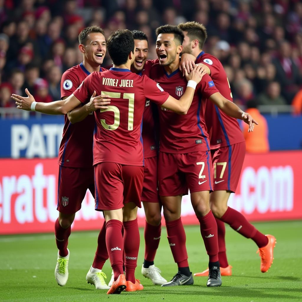 Yamal celebrating a spectacular goal with his teammates